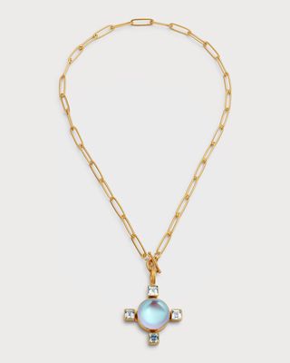 Luminite Cabachon and Blue Topaz Necklace Set