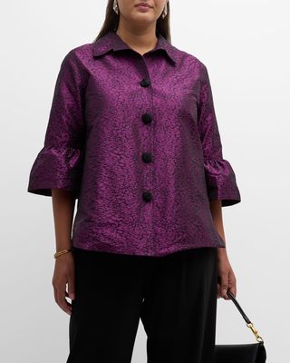 Luminous Leopard Bell-Sleeve Jacquard Shirt