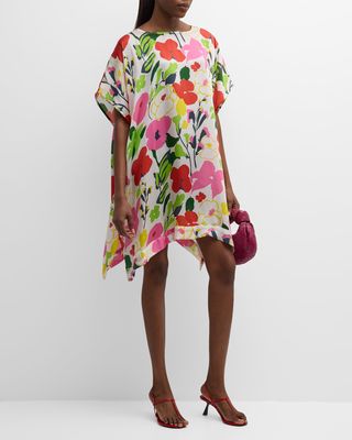 Luna Floral-Print Handkerchief Mini Shift Dress