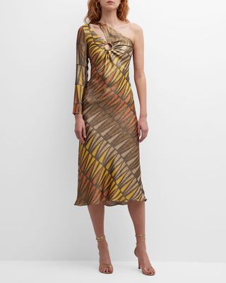Lundy Slash Cutout One-Shoulder Silk Midi Dress