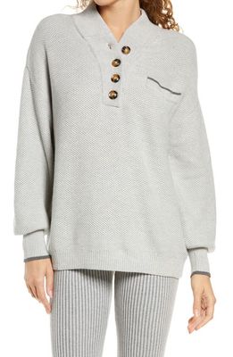 Lunya Cozy Cotton Blend Pocket Henley Sweater in Mellow Grey Heather