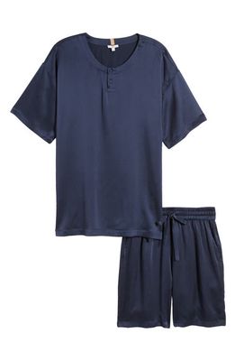 Lunya Henley Washable Silk Short Pajamas in Deep Blue