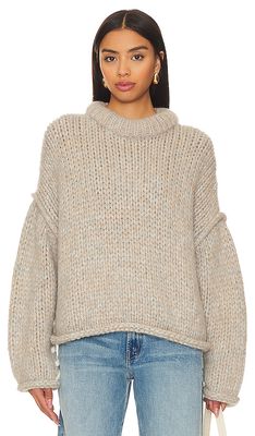 LUNYA Lofty Wool Whip Stitch Pullover Sweater in Light Grey