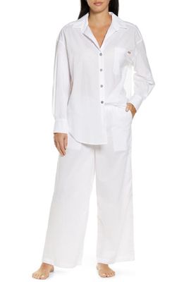 Lunya Long Sleeve Button-Up Airy Cotton Pajamas in Sincere White