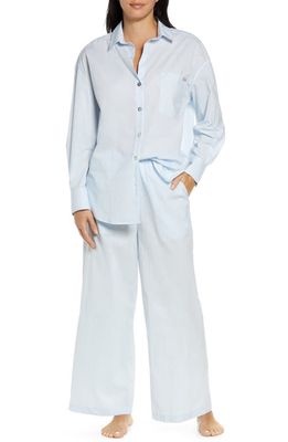 Lunya Long Sleeve Button-Up Airy Cotton Pajamas in Tranquil Blue