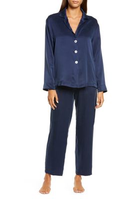 Lunya Long Sleeve Washable Silk Pajamas in Deep Blue