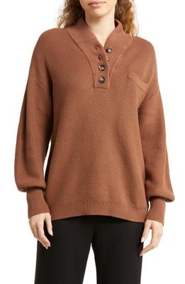 Lunya Organic Cotton Blend Henley Sweater in Humble Brown