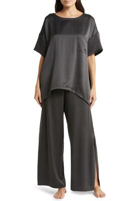 Lunya Washable Mulberry Silk T-Shirt Pajamas in Meditative Grey