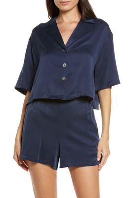 Lunya Washable Silk Button-Up Short Pajamas in Deep Blue