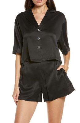 Lunya Washable Silk Button-Up Short Pajamas in Immersed Black