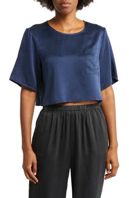 Lunya Washable Silk Crop Sleep T-Shirt in Deep Blue