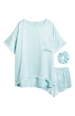 Lunya Washable Silk Pajamas & Scrunchie Set in Infinity Blue