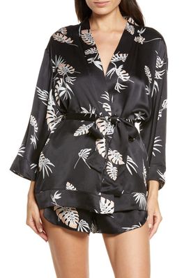 Lunya Washable Silk Short Robe in Immersed Black Palm