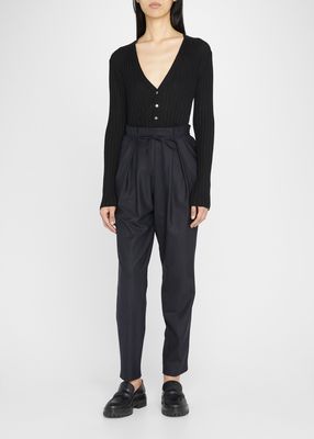 Lupiro Pleated Straight Cropped Pull-On Trousers