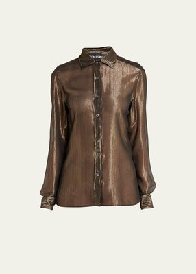 Lurex Microstripe Silk Chiffon Blouse