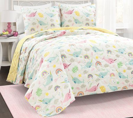 Lush Decor Magical Narwhal 2Pc Twin Quilt Set