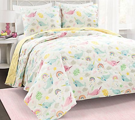 Lush Decor Magical Narwhal 3pc Full/Queen Quilt Set