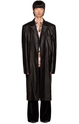 LU'U DAN Black Oversized Tailored Leather Coat