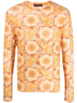 LỰU ĐẠN floral-print long-sleeve T-shirt - Orange