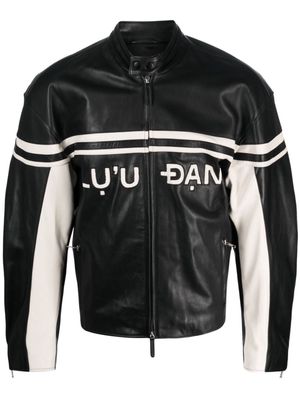 LỰU ĐẠN logo-patches leather jacket - Black