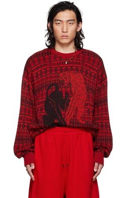 LU'U DAN Red & Black Jacquard Leopards Sweater