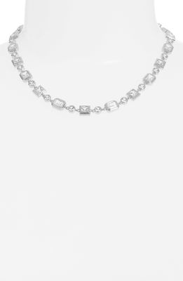 Luv AJ Bezel Crystal Statement Necklace in Silver