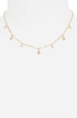 Luv AJ Crystal Charm Station Necklace in Gold