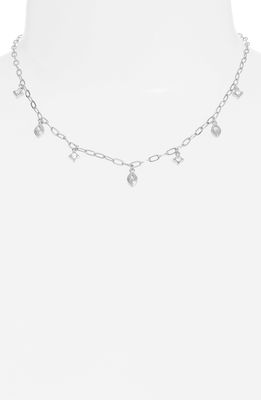 Luv AJ Crystal Charm Station Necklace in Silver