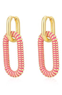 Luv AJ Le Signe Neon Pink Loop Hoop Drop Earrings in Gold