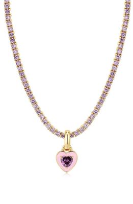 Luv AJ Mini Ballier Cubic Zirconia Heart Pendant Necklace in Gold