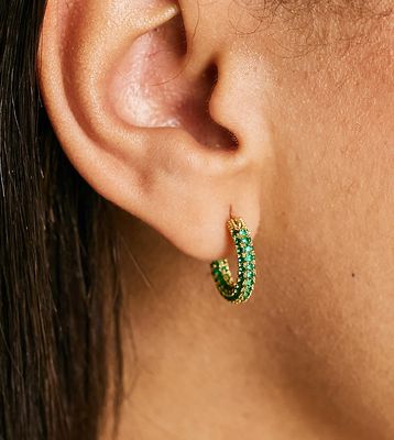 Luv AJ pave amalfi 14k gold plated huggie hoop earrings with emerald crystals