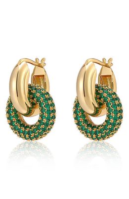 Luv AJ Pavé Interlock Hoop Earrings in Green/gold