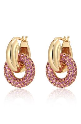 Luv AJ Pavé Interlock Hoop Earrings in Pink/gold