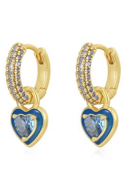 Luv AJ Puffy Heart Cubic Zirconia Huggie Drop Earrings in Gold
