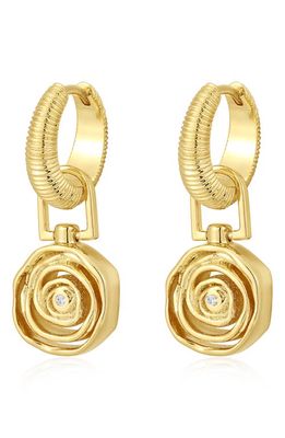 Luv AJ Rosette Charm Hoop Earrings in Gold