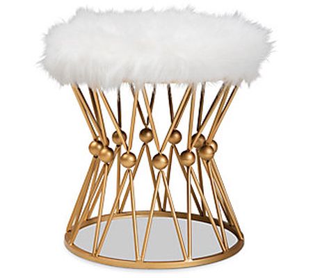 Luxe Faux Fur Gold Finished Metal Ottoman