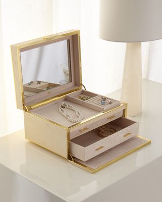 Luxe Faux-Shagreen Jewelry Box, Cream