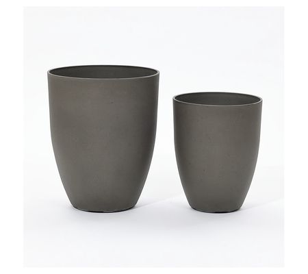 LuxenHome 2-Piece Gray Tall Tapered Round Plast ic Planters Set