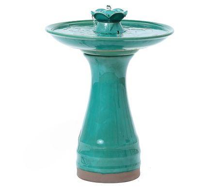 LuxenHome Aqua Glazed Ceramic 22-In Tall Birdba th Fountain