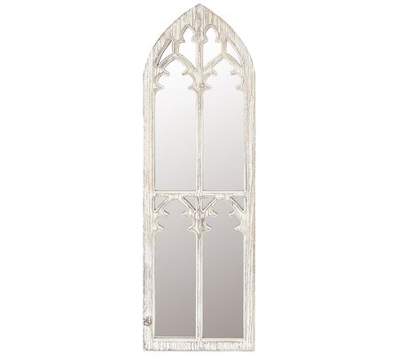 LuxenHome Distressed White Wood Cathedral Frame d Wall Mirror