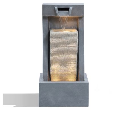 LuxenHome Gray Resin 2-Column Sculpture Outdoor Fountain