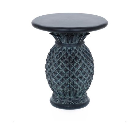 LuxenHome Patina Gray Pineapple Outdoor Side Ta ble