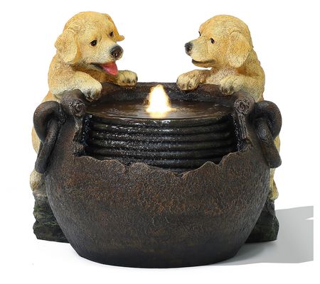 LuxenHome Puppy Love Farmhouse Resin Outdoor Fo untain