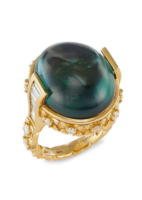 Luxury 18K Gold, 1.4 TCW Diamond & Green Tourmaline Ring