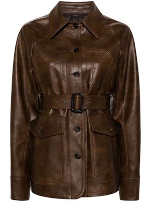 LVIR belted faux-leather shirt jacket - Brown