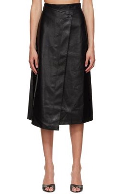 LVIR Black Faux-Leather Midi Skirt