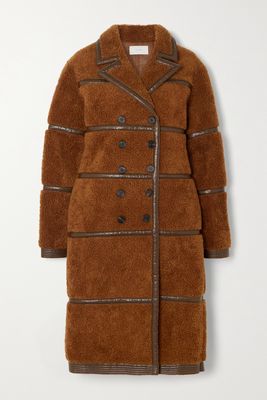 LVIR - Double-breasted Faux Leather-trimmed Faux Shearling Coat - Brown