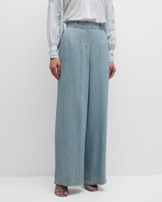 Lydia Heathered Straight-Leg Pants