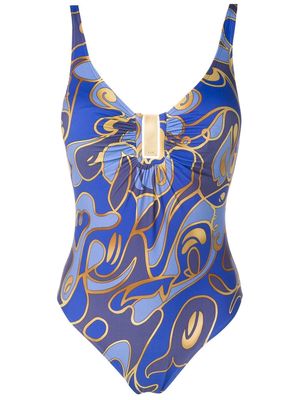 Lygia & Nanny graphic-print ruched swimsuit - Blue