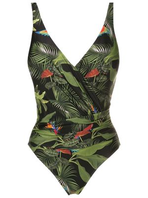 Lygia & Nanny Maisa leaf-print draped swimsuit - Green